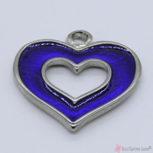 Ασημί μεταλλική καρδιά με μπλε σμάλτο