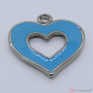 Ασημί μεταλλική καρδιά με γαλάζιο σμάλτο