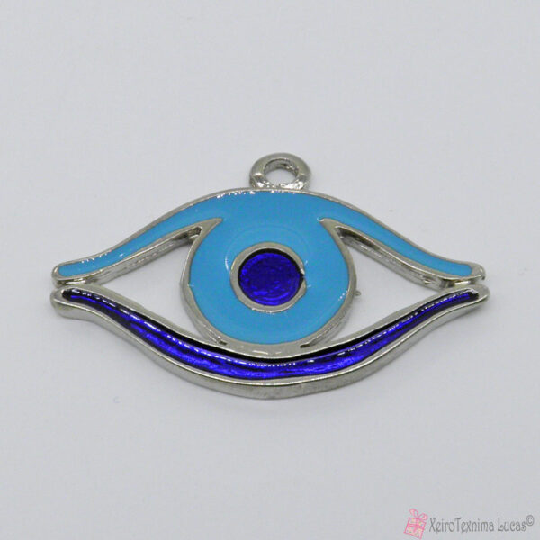 Ασημί μεταλλικό μάτι με γαλάζιο και μπλε σμάλτο
