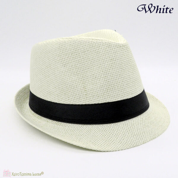 Λευκό καπέλο με μαύρη κορδέλα