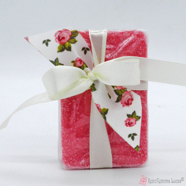 ροζ αρωματικό σαπουνάκι με σατέν και λουλουδάτη κορδέλα