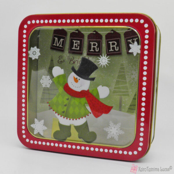 Μεταλλικό κουτί με χιονάνθρωπο Merry Christmas