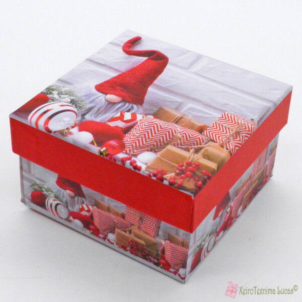 χάρτινο χριστουγεννιάτικο κουτί με νάνο και δώρα