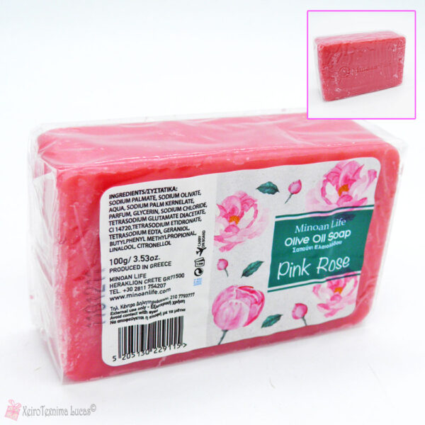 Ροζ σαπούνι ελαιολάδου με άρωμα Pink Rose