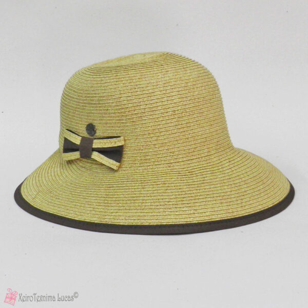 Μπεζ γυναικείο ψάθινο καπέλο με καφέ κορδέλα