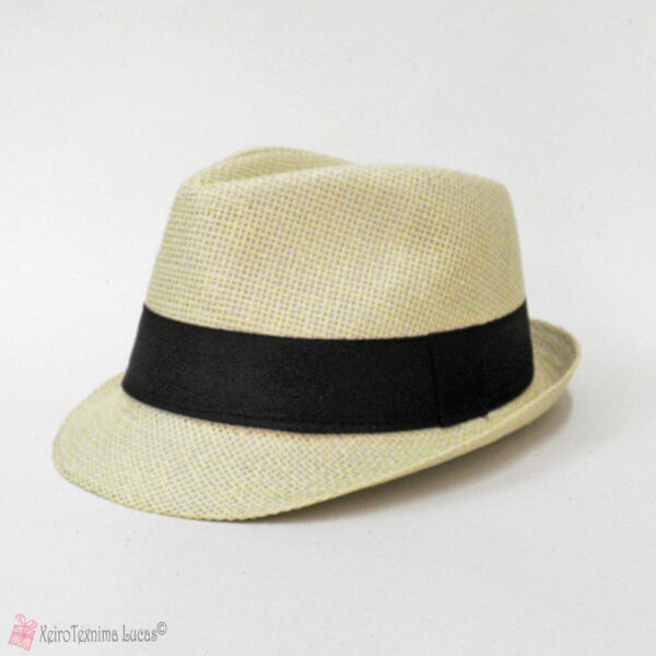 Εκρού - μπεζ unisex καλοκαιρινό ψάθινο καπέλο με μαύρη κορδέλα