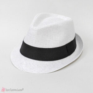 Λευκό unisex καλοκαιρινό ψάθινο καπέλο με μαύρη κορδέλα