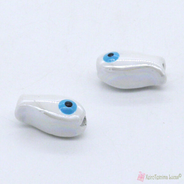 Ψαράκια κεραμικά χάντρες 17mm με γαλάζιο μάτι