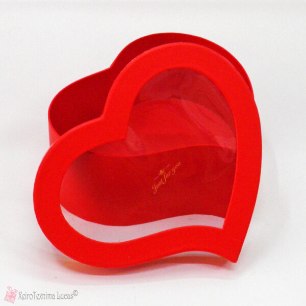 Κόκκινο χάρτινο κουτί καρδιά με διάφανο καπάκι 
