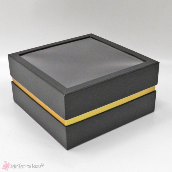 Μαύρο τετράγωνο, χάρτινο κουτί με διάφανο καπάκι, για αμπαλάζ δώρου