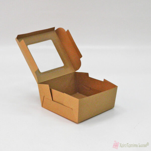 κραφτ, τετράγωνο, χάρτινο συναρμολογούμενο κουτι με διάφανο καπάκι