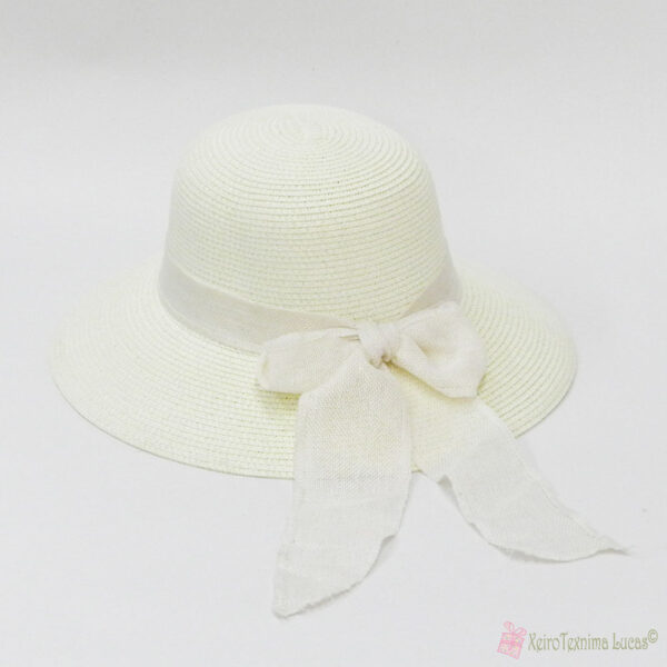 Λευκό, γυναικείο ψάθινο καπέλο