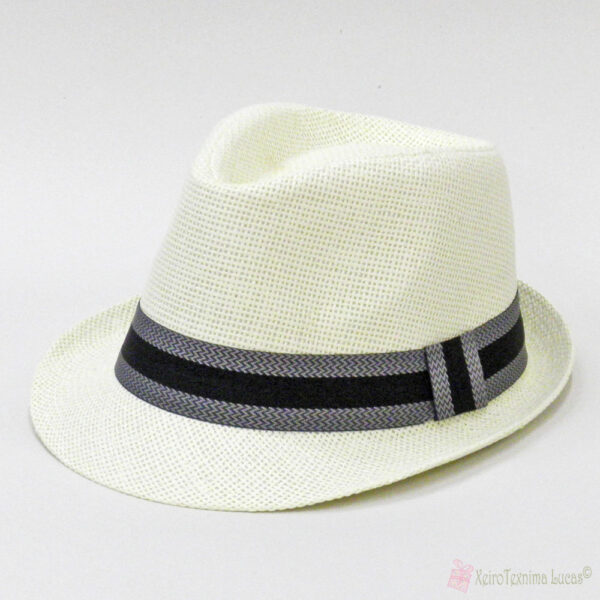 Λευκό ψάθινο καπέλο καβουράκι με μαύρη κορδέλα