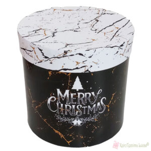 Μαύρο στρογγυλό χάρτινο χριστουγεννιάτικο κουτί Merry Christmas