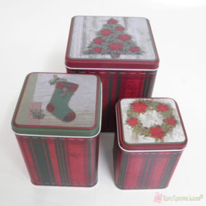 Τετράγωνα μεταλλικά κουτιά με χριστουγεννιάτικες παραστάσεις
