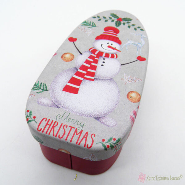 Χριστουγεννιάτικο μεταλλικό κουτί με χιονάνθρωπο Merry Christmas