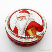 Στρογγυλό μεταλλικό χριστουγεννιάτικο κουτί με vintage Άγιο Βασίλη