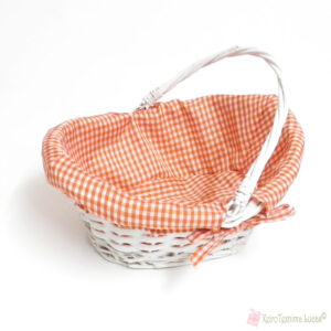 Ψάθινο καλάθι με πορτοκαλί καρό ύφασμα