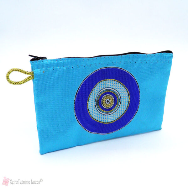 τυρκουάζ πορτοφόλι με μπλε στρογγυλό μάτι