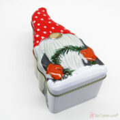 Χριστουγεννιάτικο μεταλλικό κουτί νάνος με κόκκινο πουά καπέλο