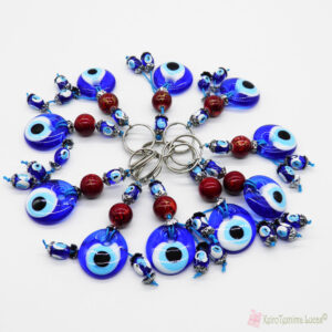 Μπρελόκ με μπλε γυάλινο μάτι και μπορντό χάντρα