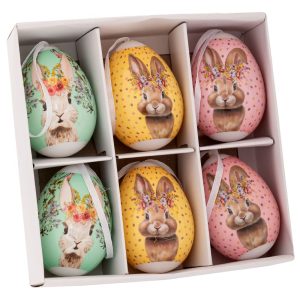 Κρεμαστά διακοσμητικά πασχαλινά αυγά 6 cm με λαγουδάκια | xeirotexnima lucas