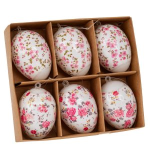 Κρεμαστά πασχαλινά αυγά 6 cm με ροζ λουλούδια | xeirotexnima lucas