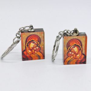Μικρό μπρελόκ από πλεξιγκλάς με εικόνα της Παναγίας με τον Χριστό | xeirotexnima lucas