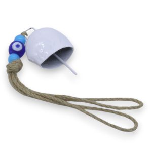 Άσπρο μεταλλικό κουδούνι 6cm με μπλε ματόχαντρο | XeiroTexnima Lucas