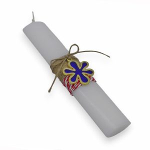 Πασχαλινή λαμπάδα με χρυσό μεταλλικό λουλούδι με μπλε σμάλτο | XeiroTexnima Lucas