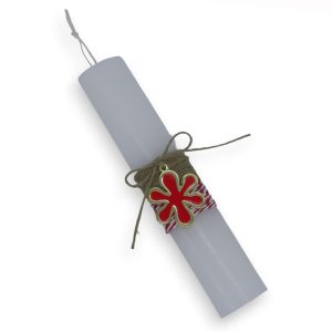 Πασχαλινή λαμπάδα με χρυσό μεταλλικό λουλούδι με κόκκινο σμάλτο | XeiroTexnima Lucas