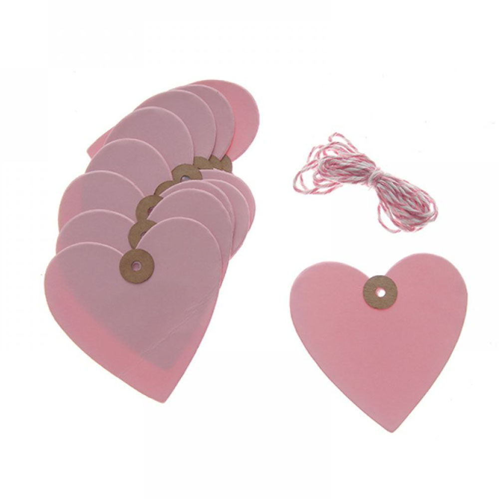 Ροζ χάρτινα gift tags σε σχήμα καρδιάς 7×8 cm με κορδόνι | XeiroTexnima Lucas