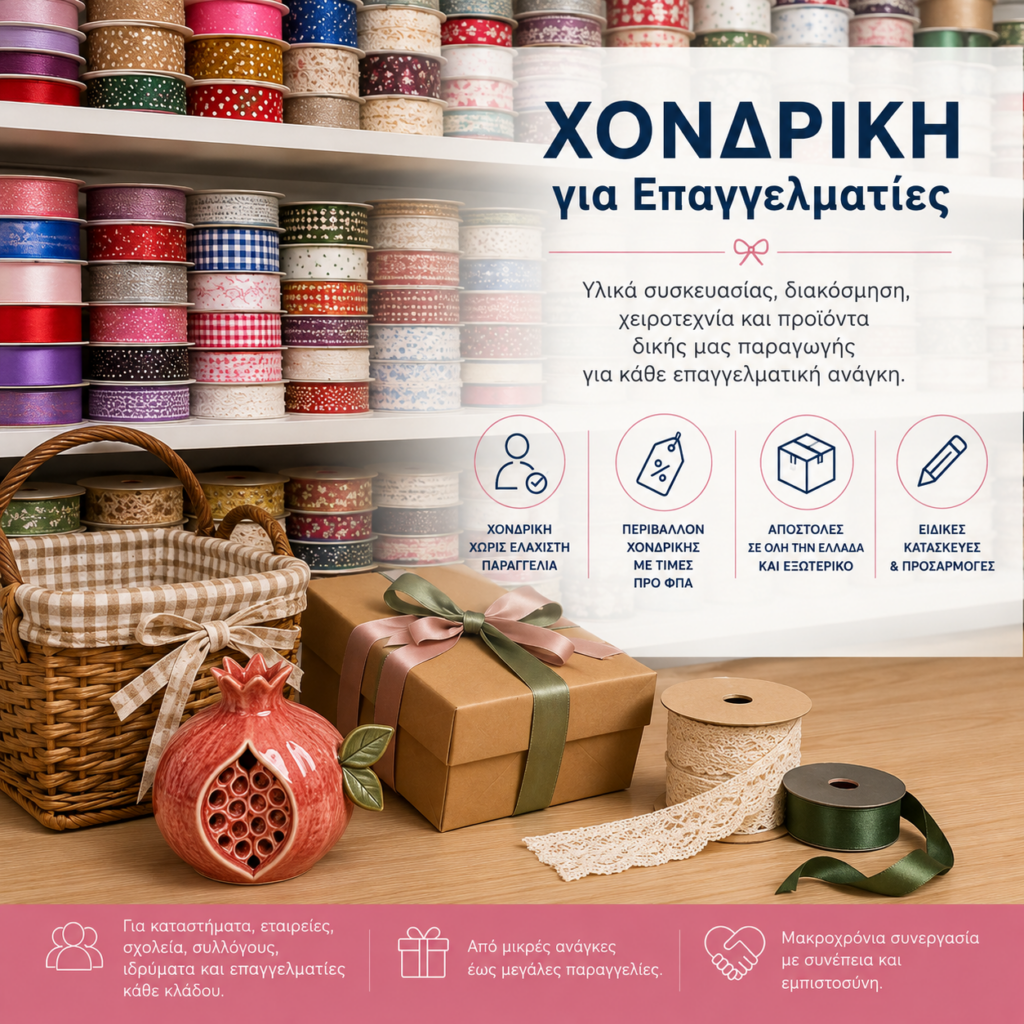 Πώληση σε τιμές χονδρικής για υλικά διακόσμησης και συσκευασίας | XeiroTexnima Lucas