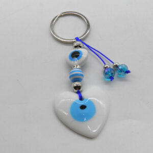 Μπρελόκ με Λευκό Γυάλινο Μάτι σε Σχήμα Καρδιάς | XeiroTexnima Lucas