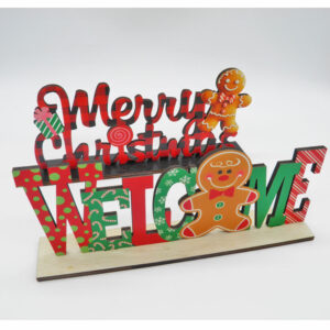 Ξύλινη επιτραπέζια πινακίδα Welcome και Merry Christmas με gingerbread 22×10 cm | XeiroTexnima Lucas