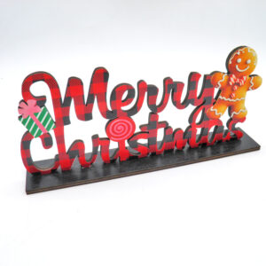 Ξύλινη επιτραπέζια πινακίδα Merry Christmas με gingerbread | XeiroTexnima Lucas