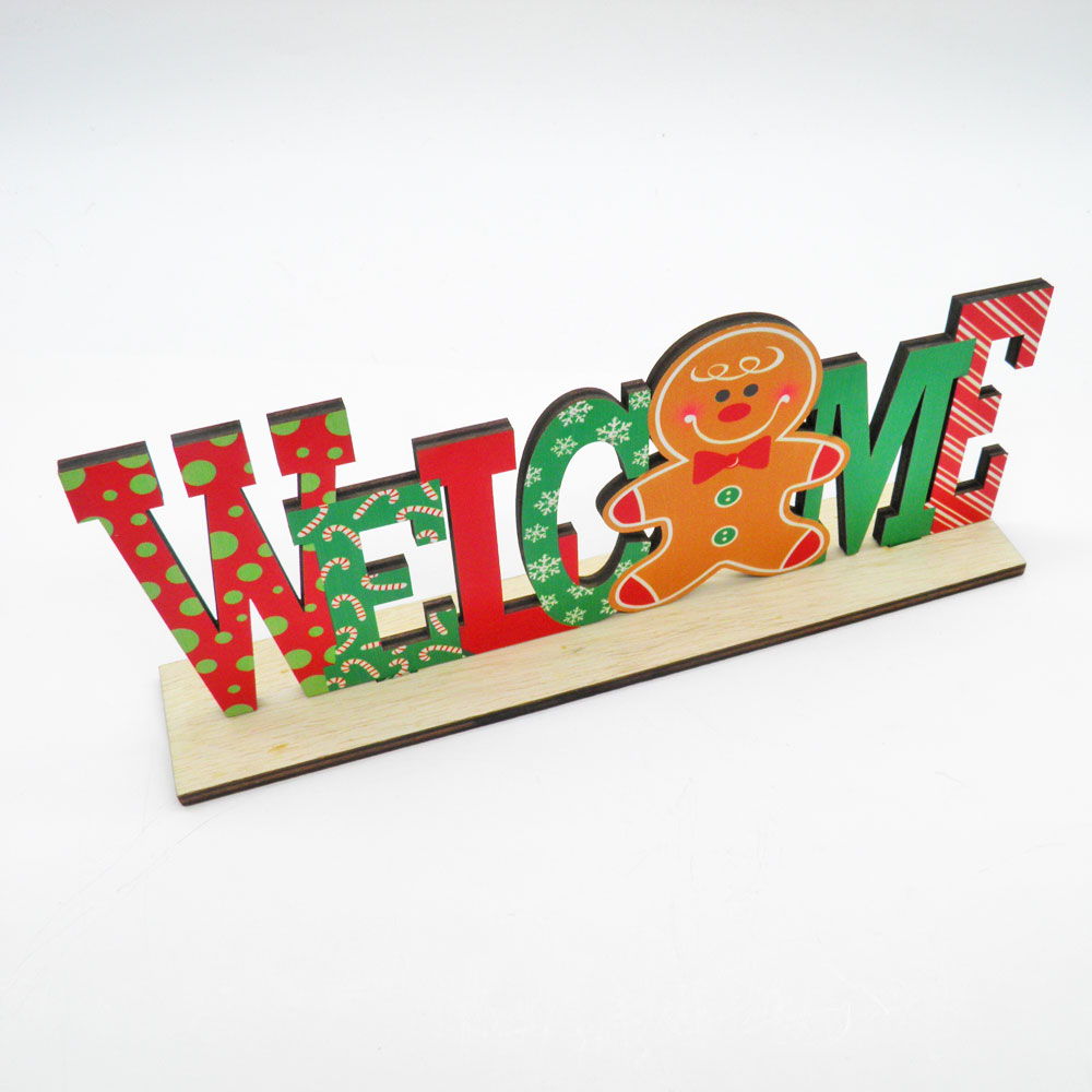 Ξύλινη επιτραπέζια πινακίδα Welcome με gingerbread | XeiroTexnima Lucas